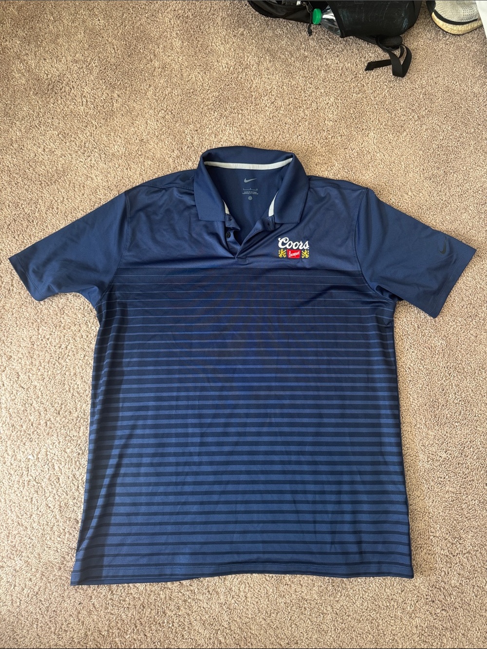 Coors Banquet Nike Men's Navy Striped Polo Shirt
